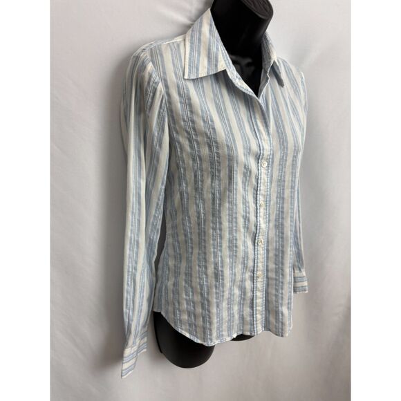Theory Womens Button Front Long Sleeve Collared Shirt Striped White Blue Size S - Picture 4 of 9